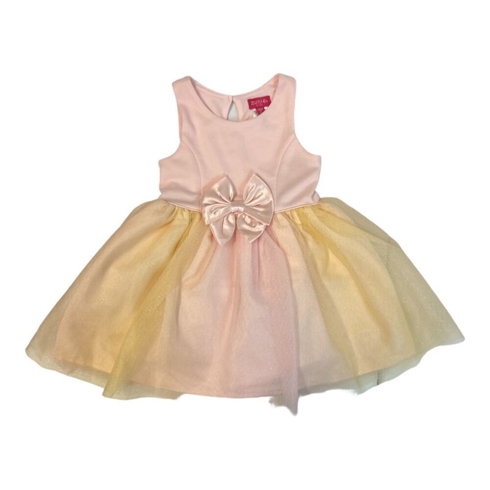 Zunie Girl Girl's Ponte Ombre Sleeveless Special Occasion Dress - Blush/Yellow